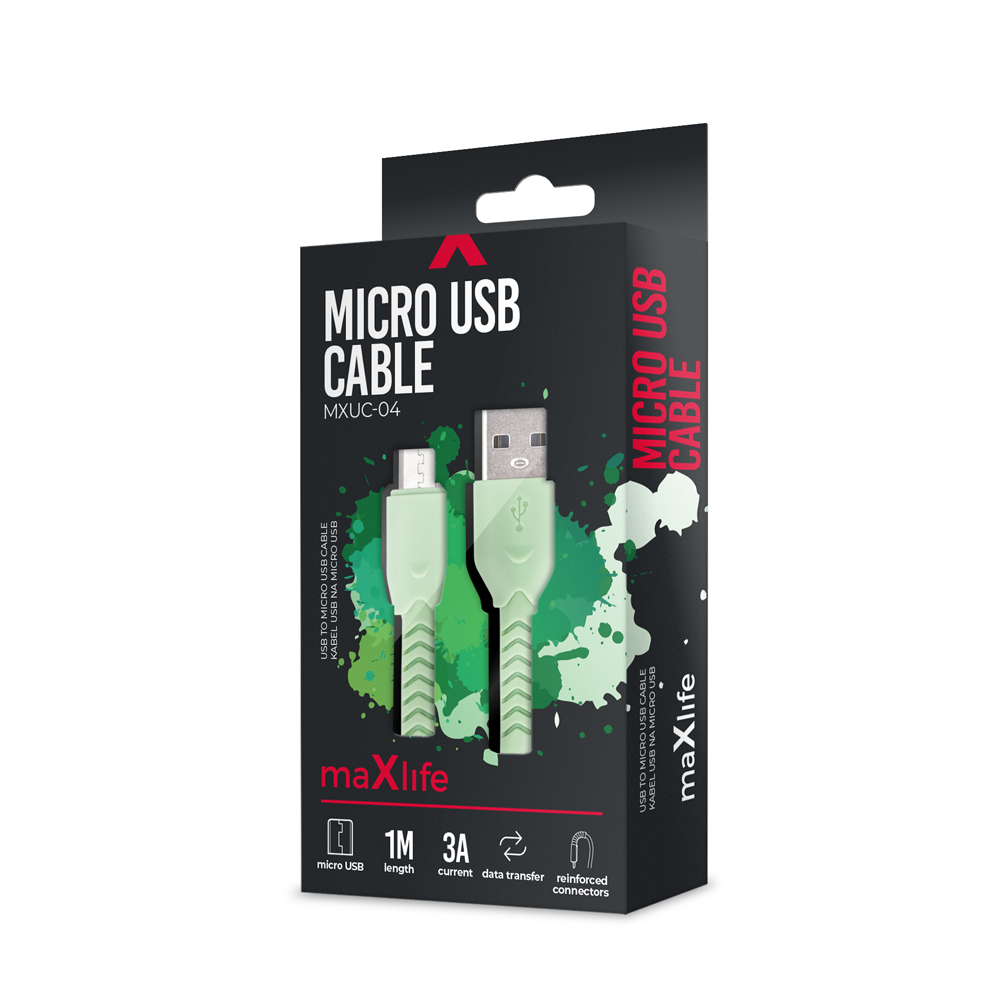 MICRO USB Kablet 3A er 1 meter langt og i Grøn farve. - USB KABEL kompatibel