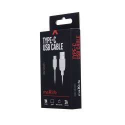 USB kable Type C 2A Kablet er 1 meter langt og i hvid farve.