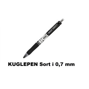 Kuglepen har en skrivebredde p 0,7 mm i sort farve.