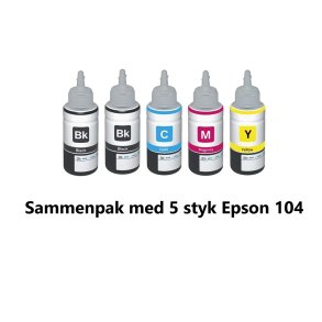 Sammenpak med 5 styk Epson 104 BK-c-m-y er kompatibel Blkrefill Indeholder 350ml.