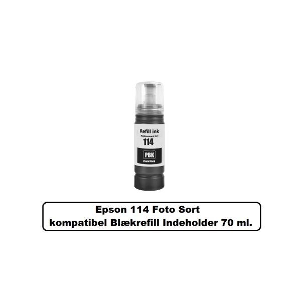Sammenpak med 7 styk Epson 114 BK-C-M-Y-GY-PB. er kompatibel Blkrefill Indeholder ialt 490 ml.
