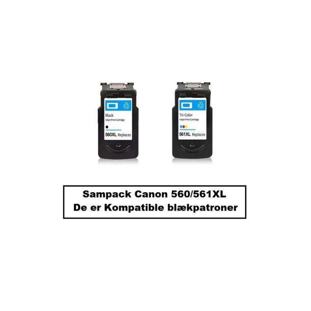 Canon Sampack med 1x pg-560XL BK og 1x cl-561XL CMY Kompatibel blkpatroner indeholder IALT 36 ml.