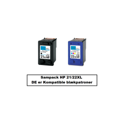 Sampack med 1x HP 21XL og 1x HP 22XL Kompatible blkpatroner indeholder i alt 36 ml.