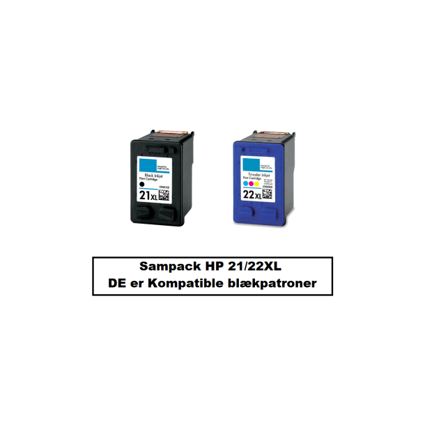 Sampack med 1x HP 21XL og 1x HP 22XL Kompatible blkpatroner indeholder i alt 36 ml.