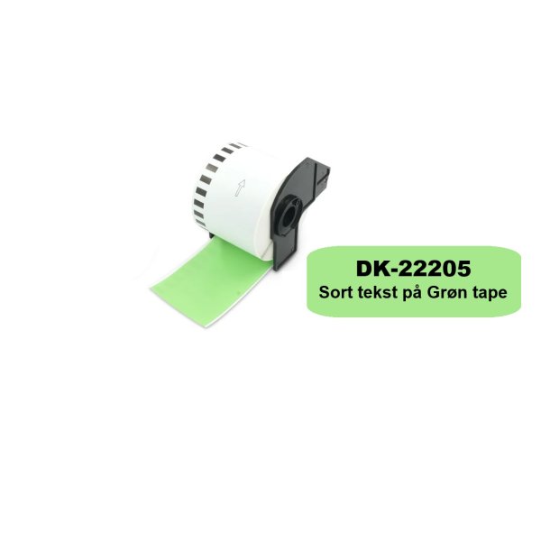 Brother DK 22205 Grn Endels Bane kompatible labels i papirtape Grn 62mm bred og 30,48 m lange.