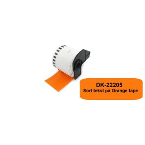 Brother DK 22205 Orange Endels Bane kompatible labels i papirtape Orange 62mm bred og 30,48m lange.