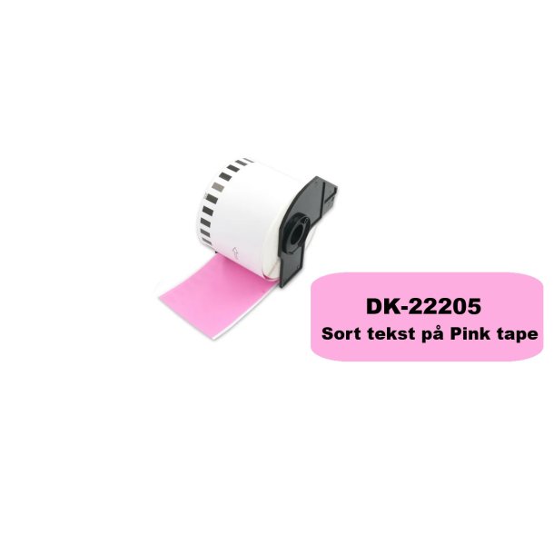 Brother DK 22205 Pink Endels Bane kompatible labels i papirtape Pink 62mm bred og 30,48 m lange.