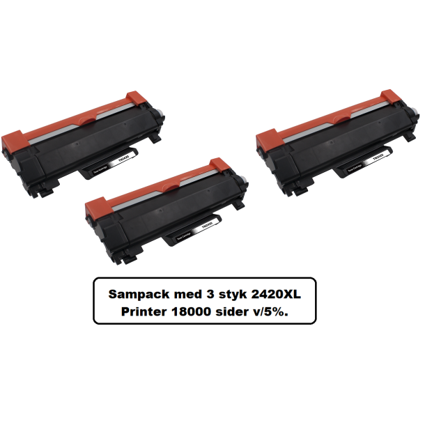 Sampack med 3 X TN 2420XL Kompatibel med Brother TN 2420XL printer 18000 sider v/5% ialt.