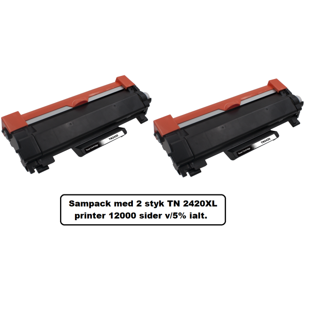 Sampack med 2 X TN 2420XL Kompatibel med Brother TN 2420XL printer 12000 sider v/5% ialt.