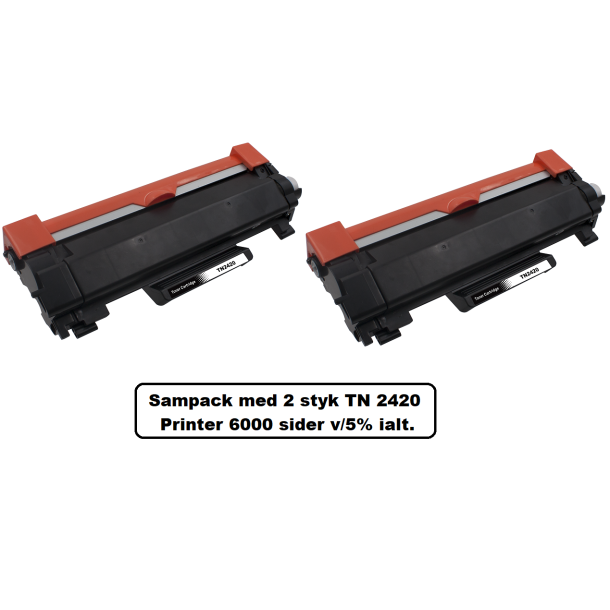 Sampack med 2 X TN 2420 Kompatibel med Brother TN 2420 printer 6000 sider v/5% ialt.