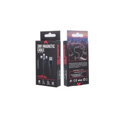 USB Dette kabel er magnetisk kabel 3 i 1 MICRO-USB C -LIGHTNING 2A Kablet som er i sort farve.