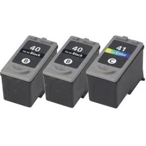 Pakke med Canon 2x PG 40, 1x CL 41. Kompatible blkpatroner indeholder 18/18ml. ialt 54ml.