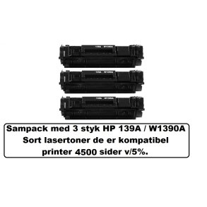 Sampack med 3 styk HP 139A / W1390A Sort lasertoner den er kompatibel printer 4500 sider v/5%.