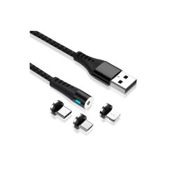 USB Dette kabel er magnetisk kabel 3 i 1 MICRO-USB C -LIGHTNING 3A Kablet som er i sort farve.