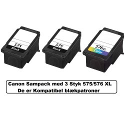 Canon Sampack med 2x pg 575XL BK og 1x cl 576XL CMY kompatibel blkpatroner indeholder 40ml ialt.