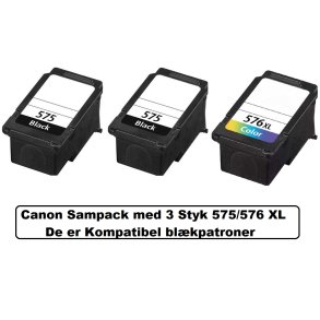 Canon Sampack med 2x pg 575XL BK og 1x cl 576XL CMY kompatibel blkpatroner indeholder 40ml ialt.