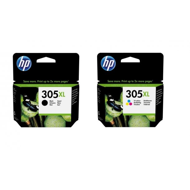 Sampack HP 305XL BK hp 305XL CMY originale blkpatroner som Printer 420 sider v/5%.