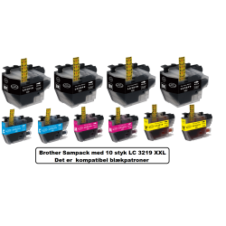 Brother Sampack med 10 styk LC 3219 XXL kompatibel blkpatron indeholder 314ml ialt.