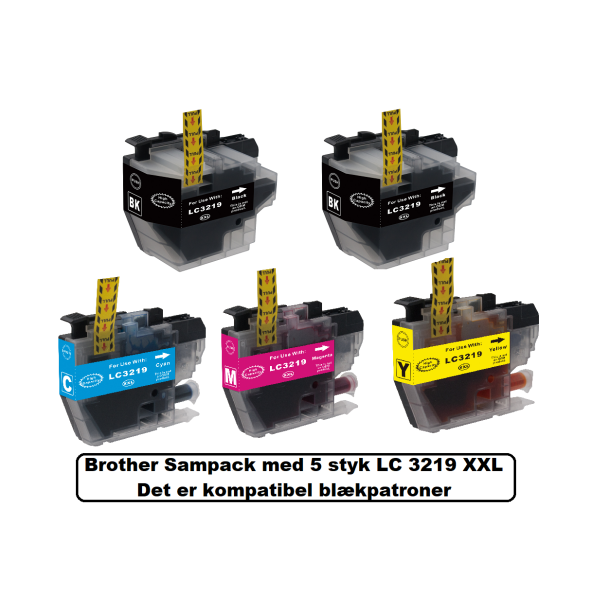 Brother Sampack med 5 styk LC 3219 XXL kompatibel blkpatron indeholder 184ml ialt.