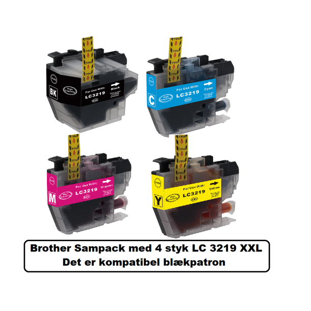 Brother Sampack med 4 styk LC 3219 XXL kompatibel blkpatron indeholder 119ml.