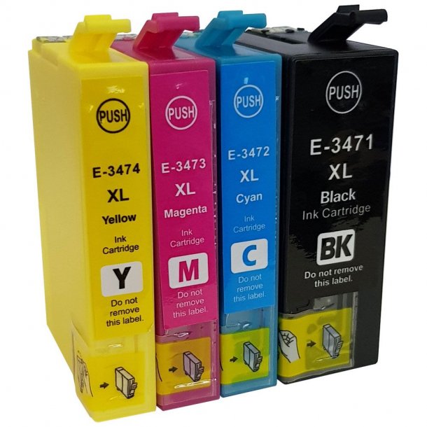 Epson 34XL Sampack med 4 styk kompatibel blkpatron indeholder 84ml.