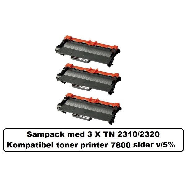 Sampack med 3 X TN 2310 / TN 2320 Kompatibel med Brother TN 2310 / TN 2320 printer 7800 sider v/5%