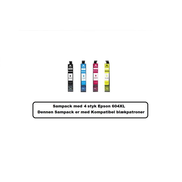 Sampack med 4 styk Epson 604 XL Kompatibel blkpatroner indeholder 42 ml ialt.