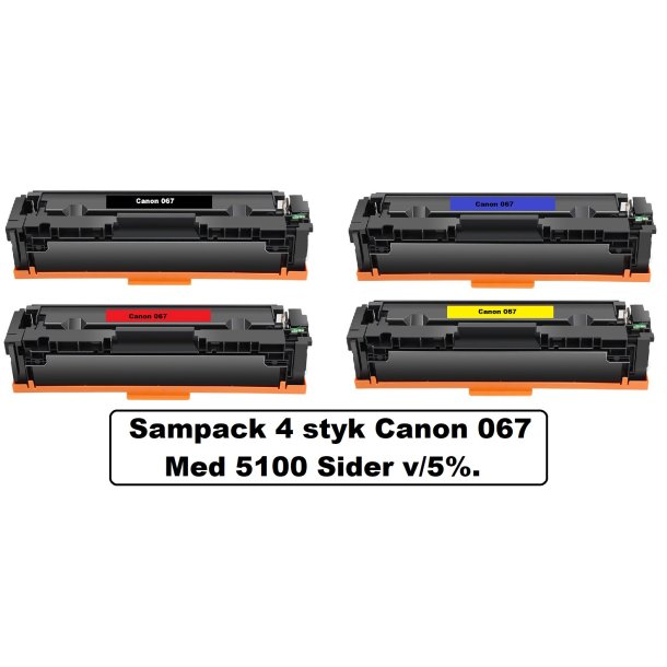 Sampack med 4 styk Canon 067 B,C,M,Y Kompatibel Lasertonerne 5100 sider v/ 5%