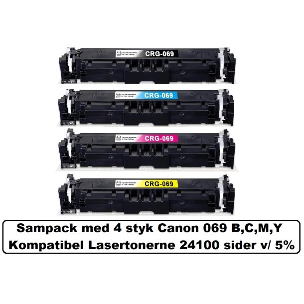 Sampack med 4 styk Canon 069 B,C,M,Y Kompatibel Lasertonerne 24100 sider v/ 5%