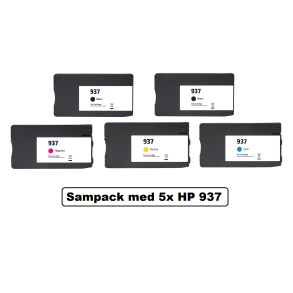  Sampack 5 styk HP 937e XL Kompatible blkpatroner indhold hele (50 ml og 26 ml) ialt 178ml.