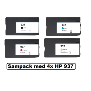  Sampack 4 styk HP 937e Kompatible blkpatroner indhold hele (50 ml og 26 ml) ialt 128ml.