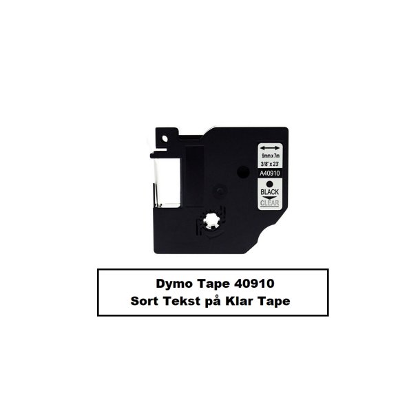 Dymo Tape D1 40910 i 9mm x 7m med Sort tekst p Klar tape.