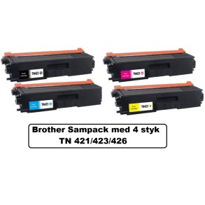Brother Sampack med 4 styk TN421/423/426 B,C,M,Y Kompatibel Lasertonerne 18,500 sider v/ 5%