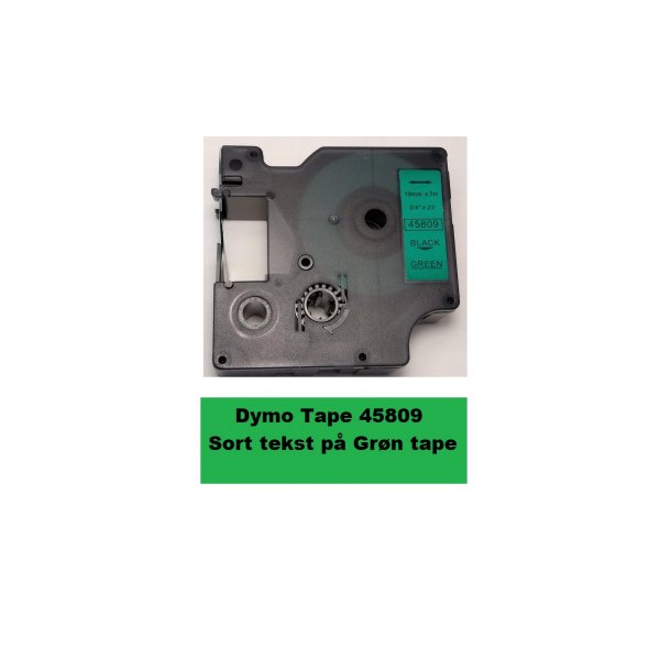 Dymo Tape D1 45809 i 19mm x 7m med Sort tekst p Grn tape.