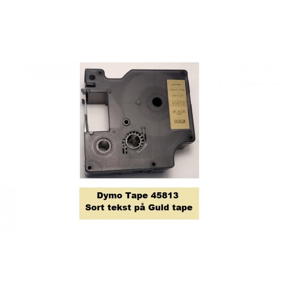 Dymo Tape D1 45813 i 19mm x 7m med Sort tekst p Guld tape.