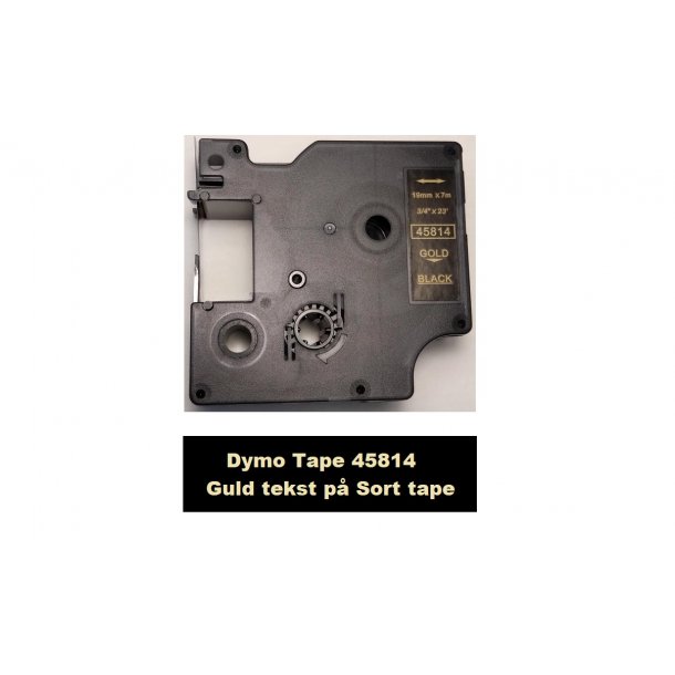 Dymo Tape D1 45814 i 19mm x 7m med Guld tekst p Sort tape.