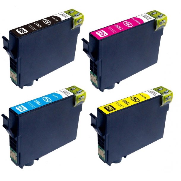 Sampack med 4 styk Epson 502XL kompatibel blkpatron indeholder hele 49ml ialt.