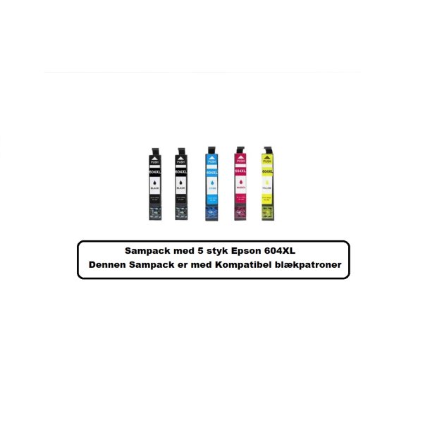 Sampack med 5 styk Epson 604 XL Kompatibel blkpatroner indeholder 54 ml ialt.