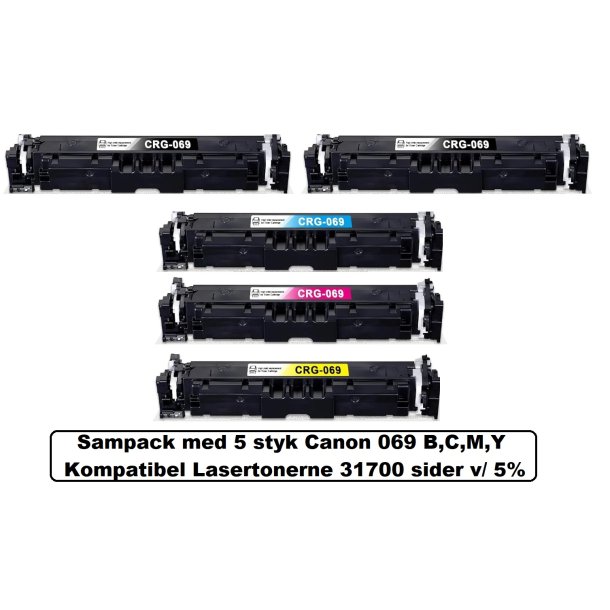 Sampack med 5 styk Canon 069 B,C,M,Y Kompatibel Lasertonerne 31700 sider v/ 5%