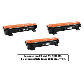 Sampack med 3 styk TN 1050 XL Erstatter Brother TN 1050 XL printer 6000 sider v/5% ialt.