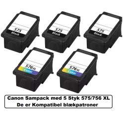 Canon Sampack med 3x pg 575XL BK og 2x cl 576XL CMY kompatibel blkpatroner indeholder 66ml ialt.