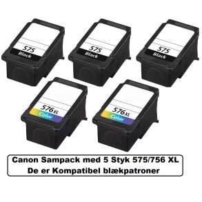 Canon Sampack med 3x pg 575XL BK og 2x cl 576XL CMY kompatibel blkpatroner indeholder 66ml ialt.