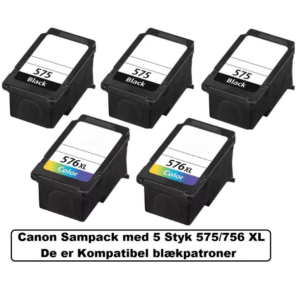 Canon Sampack med 3x pg-575XL BK og 2x cl-576XL CMY kompatibel blkpatroner indeholder 66ml ialt.