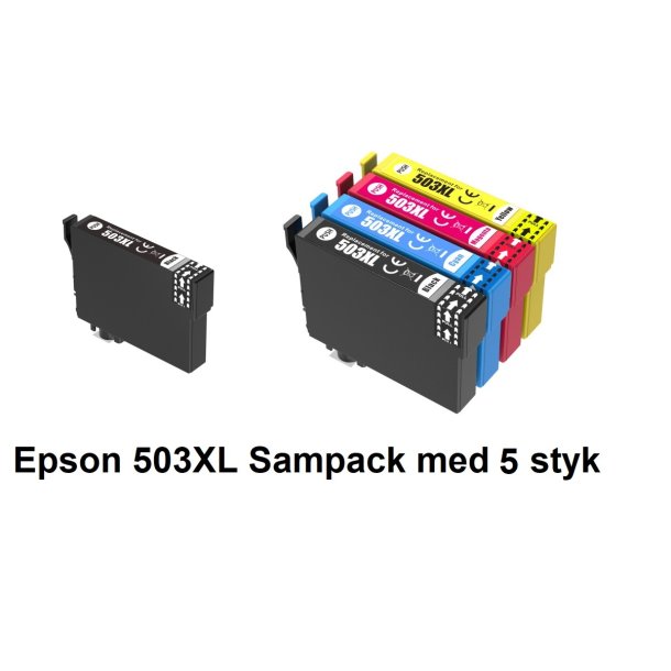 Epson Sampack med 5 styk Epson 503 XL Kompatibel blkpatroner indeholder 54ml ialt.