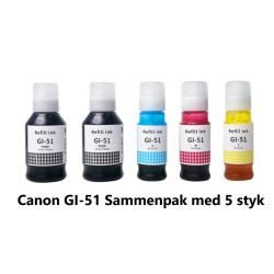 Canon GI 51 Sammenpak med 5 styk kompatibel Blkrefill Indeholder ialt 490ml.