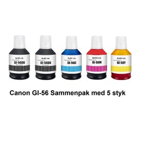 Canon GI 56 Sammenpak med 5 styk kompatibel Blkrefill Indeholder ialt 760ml.