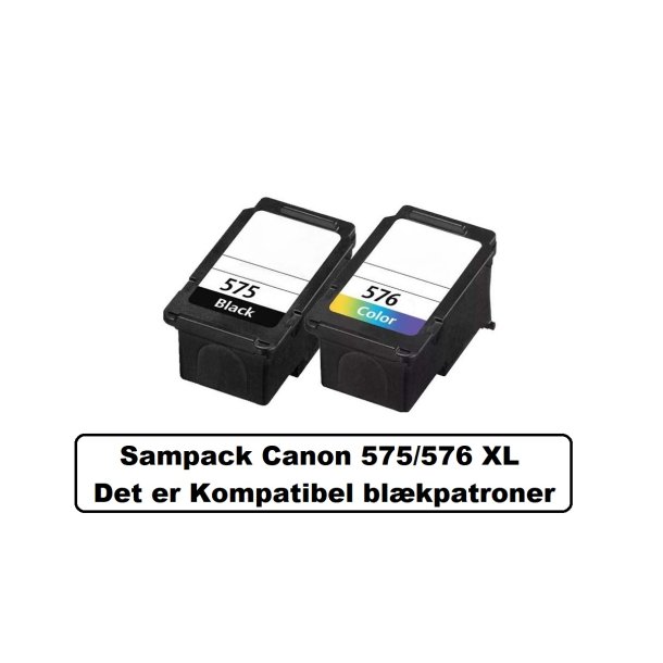 Canon Sampack med 1x pg-575XL BK og 1x cl-576XL CMY kompatibel blkpatroner indeholder 26ml ialt.