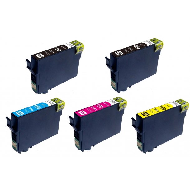 Sampack med 5 styk Epson 502XL kompatibel blkpatron indeholder hele 62ml ialt.