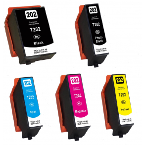 Sampack med 5 styk Epson 202XL kompatibel blkpatron indeholder hele 72ml ialt.