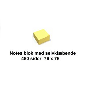 Selvklbende Memoblok 76x76 mm, 480 blade i gul farve.